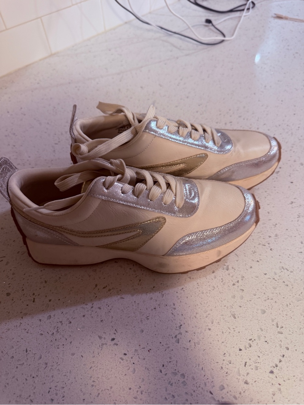 Dolce Vita Cream Sneakers with Silver and Gold Accents